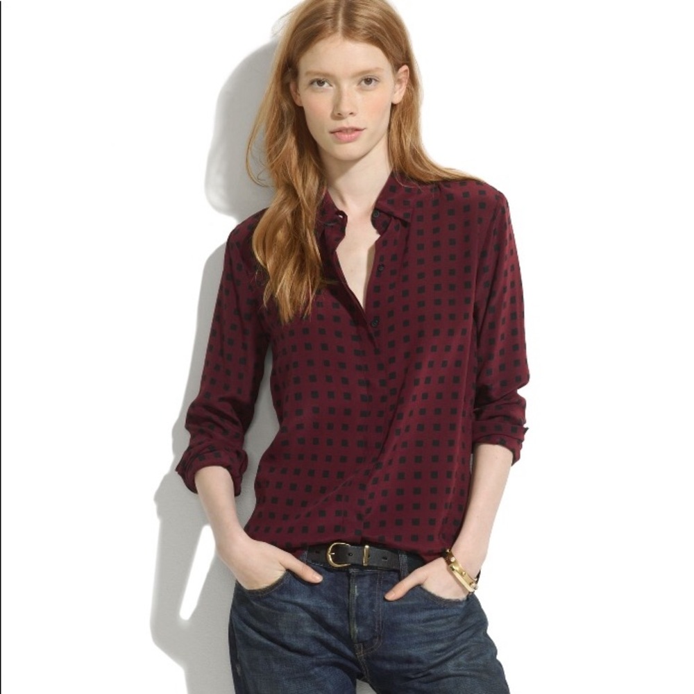 Madewell Maroon Washed Silk Button Down